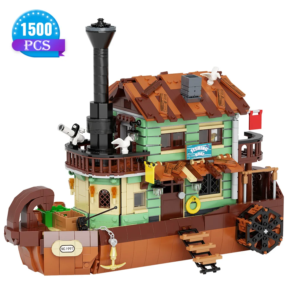 

1501 деталь из АБС-пластика, разноцветная рыболовная хижина, креативный и точный конструктор для сборки.