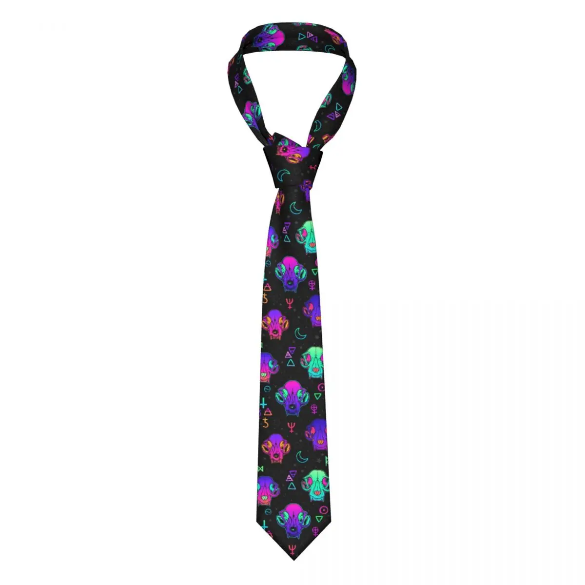 

Mens Tie Slim Skinny Neon Skulls And Esoteric Symbols Necktie Fashion Necktie Free Style Men Tie Party Wedding