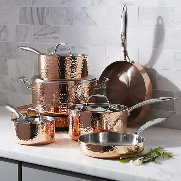 Hammered Dot Triple Copper Stainless Steel Cookware Set - Soup Pot, Milk Pot & Frying Pan for Home Kitchen