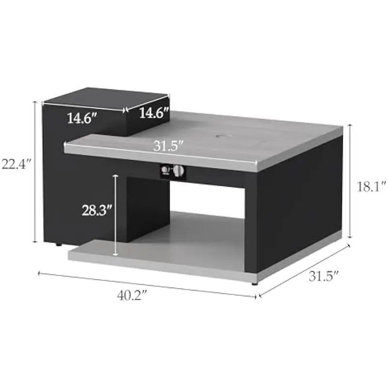 50000 BTU Smokeless Propane Fire Table Square Design Modern Outdoor Heat Source Zinc-Aluminum Top Iron Frame Polished Finish Woo