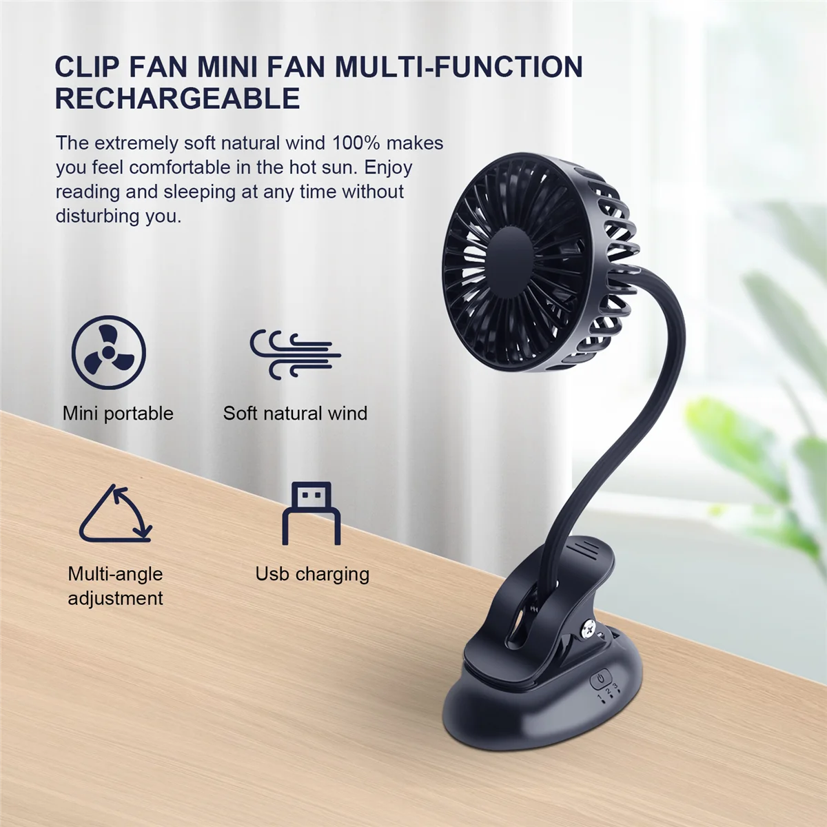 Mini ventilateur de poussette portable à clip, 3 réglages de vitesse, flexible, pliable, aste par USB, ventilateur de bureau silencieux à piles