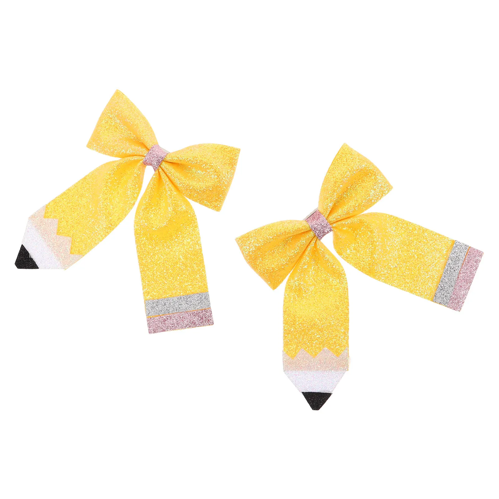 

2Pcs Hair Clips Glitter Pencil Bowknot Sequin Barrettes Back to School Sparkling Uniform Hair Accessories for Party