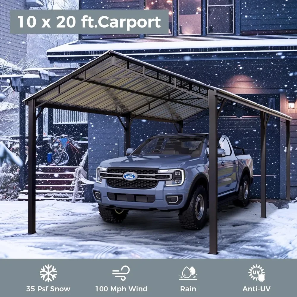 10 x 20 ft Metal Carport Kits with Galvanized Steel Roof, Heavy Duty Metal Carport Canopy, Outdoor Car Tent Metal Garage Shelter