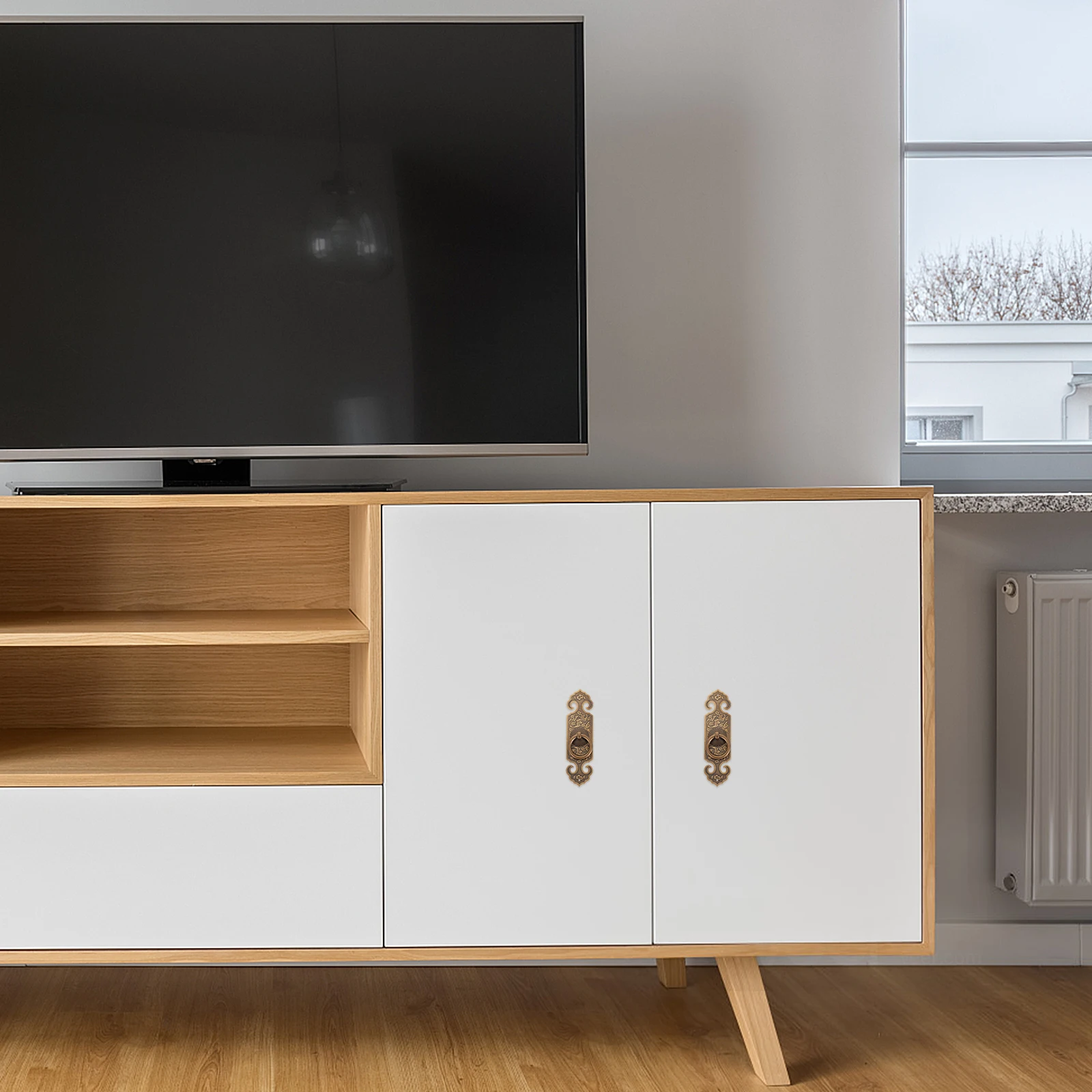 

2Pcs Anti-Theft Door Pull Handles Brass Cabinet Drawer Wardrobe Furniture Pull Handles Vintage Style Chinese Style