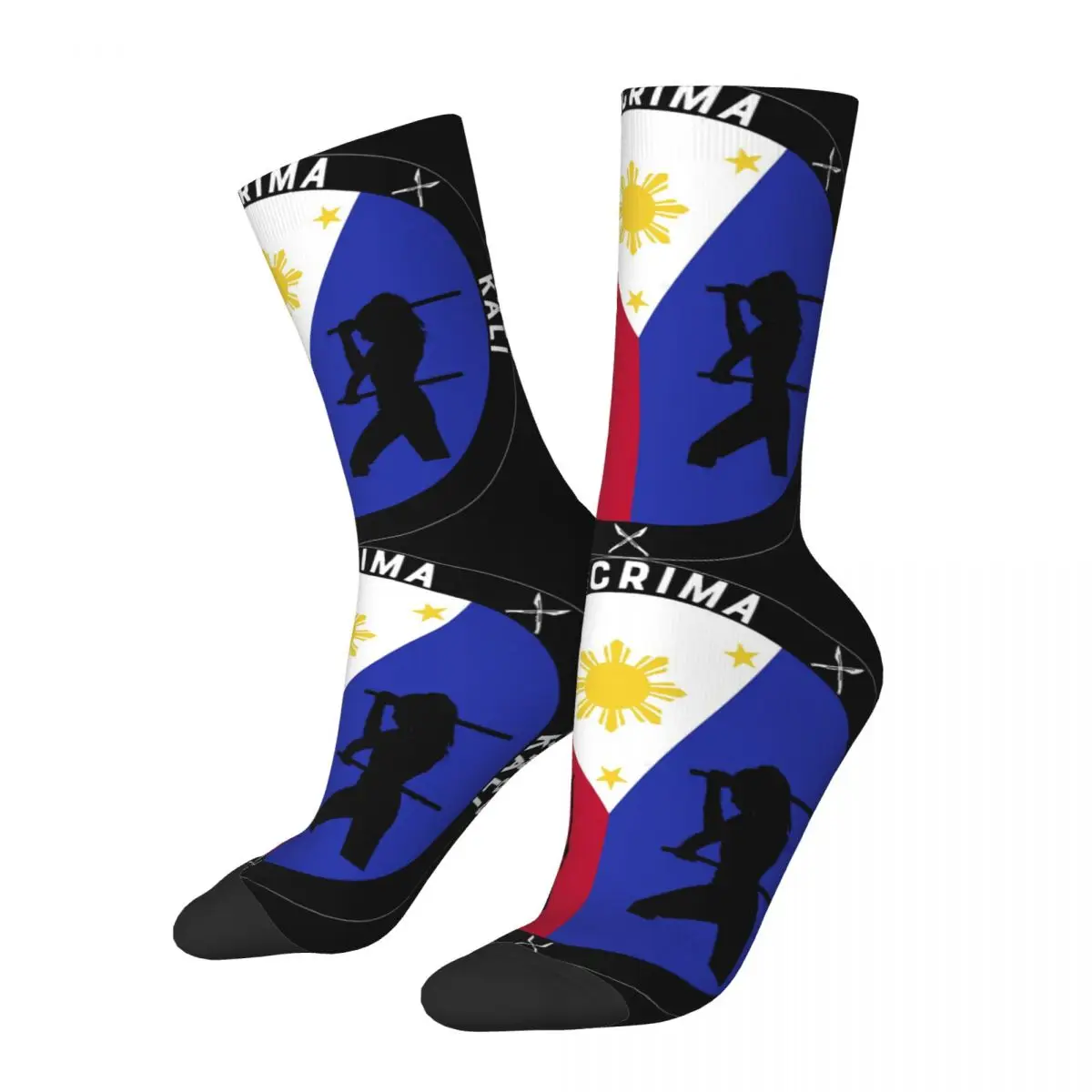 Funny Happy Men's compression Socks Sparring Sticks Filipino Vintage Harajuku Eskrima Kali Arnis Casual Crew Sock Gift Printed