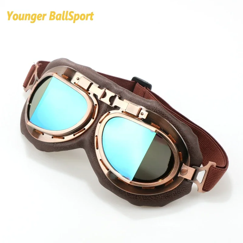 2024 Retro Motorcycle Goggles 100% UV400 Glasses Vintage Moto Classic Goggles for Cycling Pilot Steampunk ATV Bike Copper Helmet