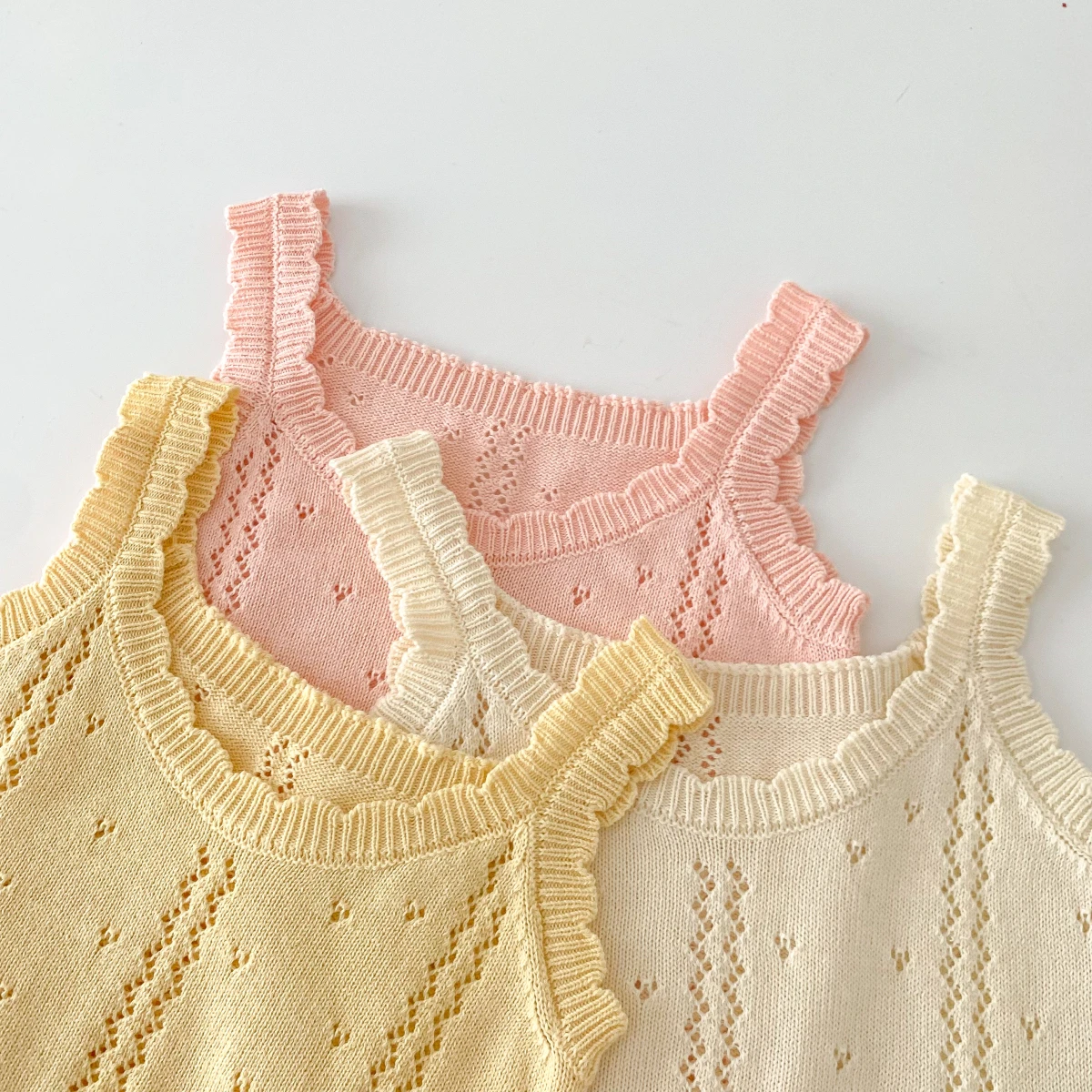 2023 Summer New In Kids Baby Girls Sleeveless Knitted Solid Color Hollow-out Top+Shorts Children Fasion Clothing Set 2pcs 6M-6Y