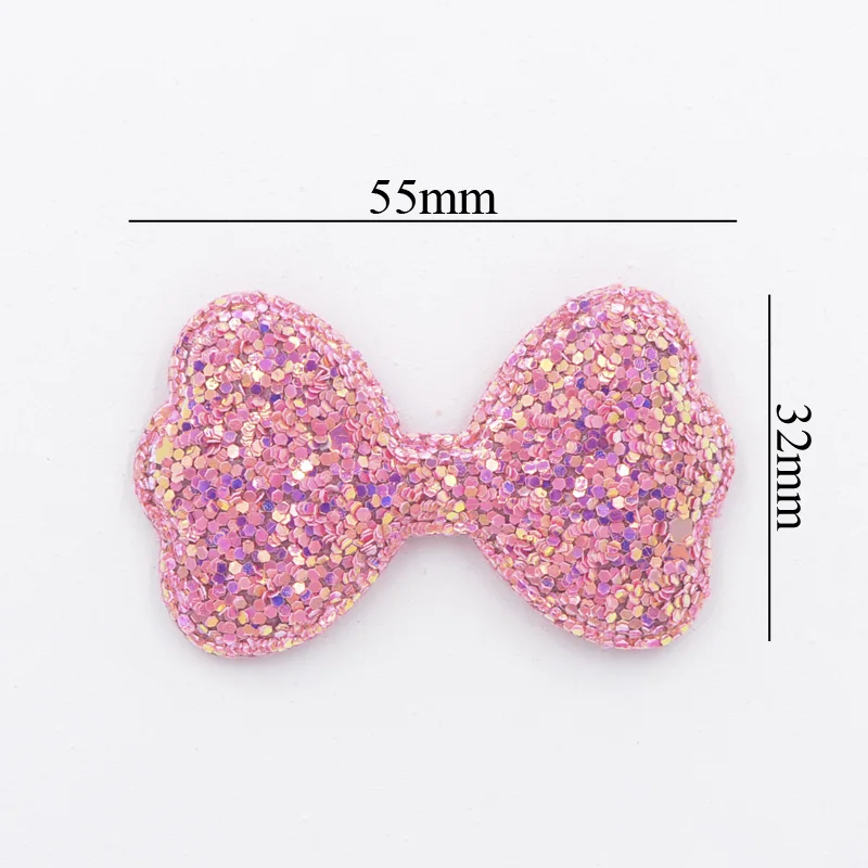 12Pcs 55mm Shiny Fabric Padded Patches Glitter Bow Tie Appliques for Craft Clothes Stickers Supplies DIY Hair Clips ornament