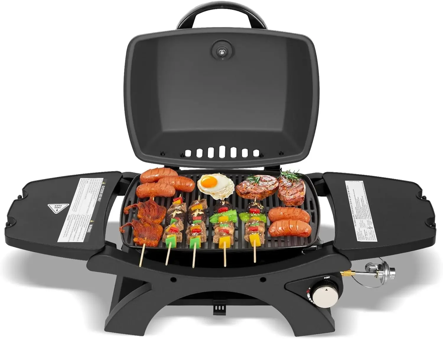 

Hykolity 12,000 BTU Portable Tabletop Propane Gas Grill, Outdoor BBQ Grill with Built-in Thermometer, Black Camping Grill with R