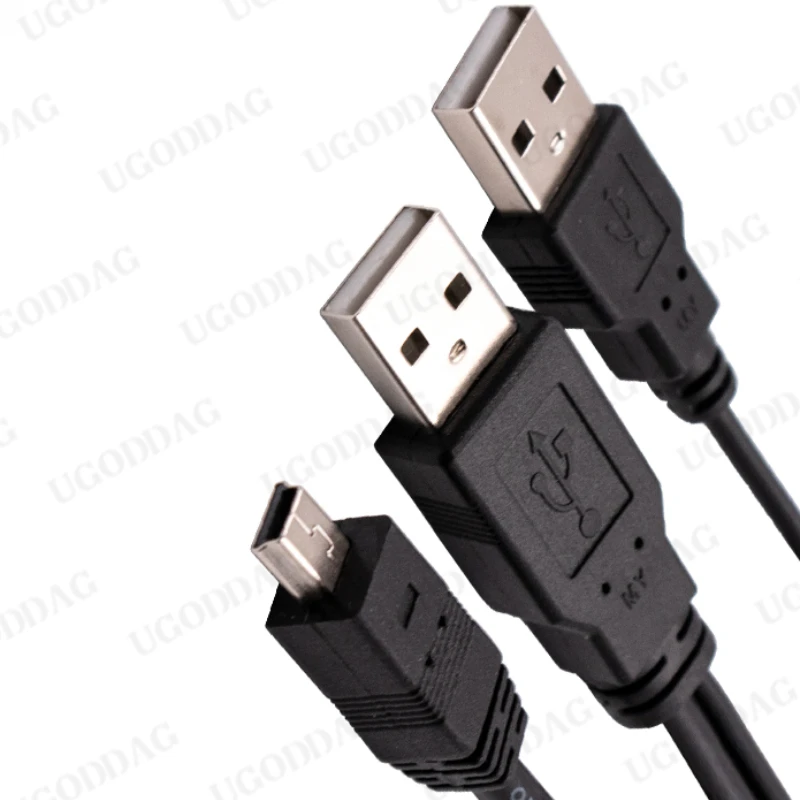 2 in 1 USB 2.0 Double A Type 2A Male to Mini 5 Pin Male Y Cable For 2.5" Mobile Hard Disk Drive HDD Date Cable Portable