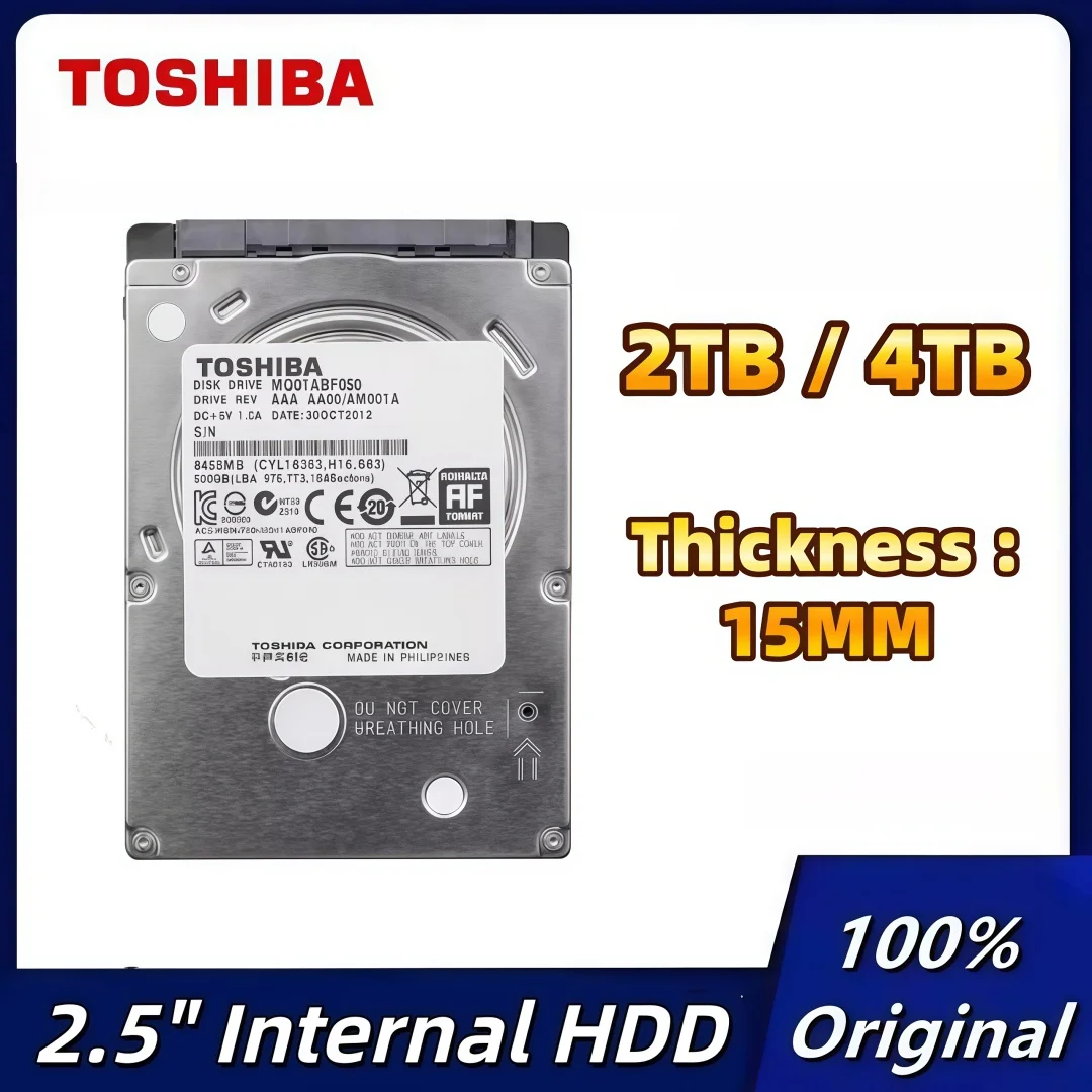 Disque dur interne SATA Toshiba d'origine 4 To 2 To 2,5 pouces 128 Mo 5400 tr/min HDD pour ordinateur portable Épaisseur : 15 mm