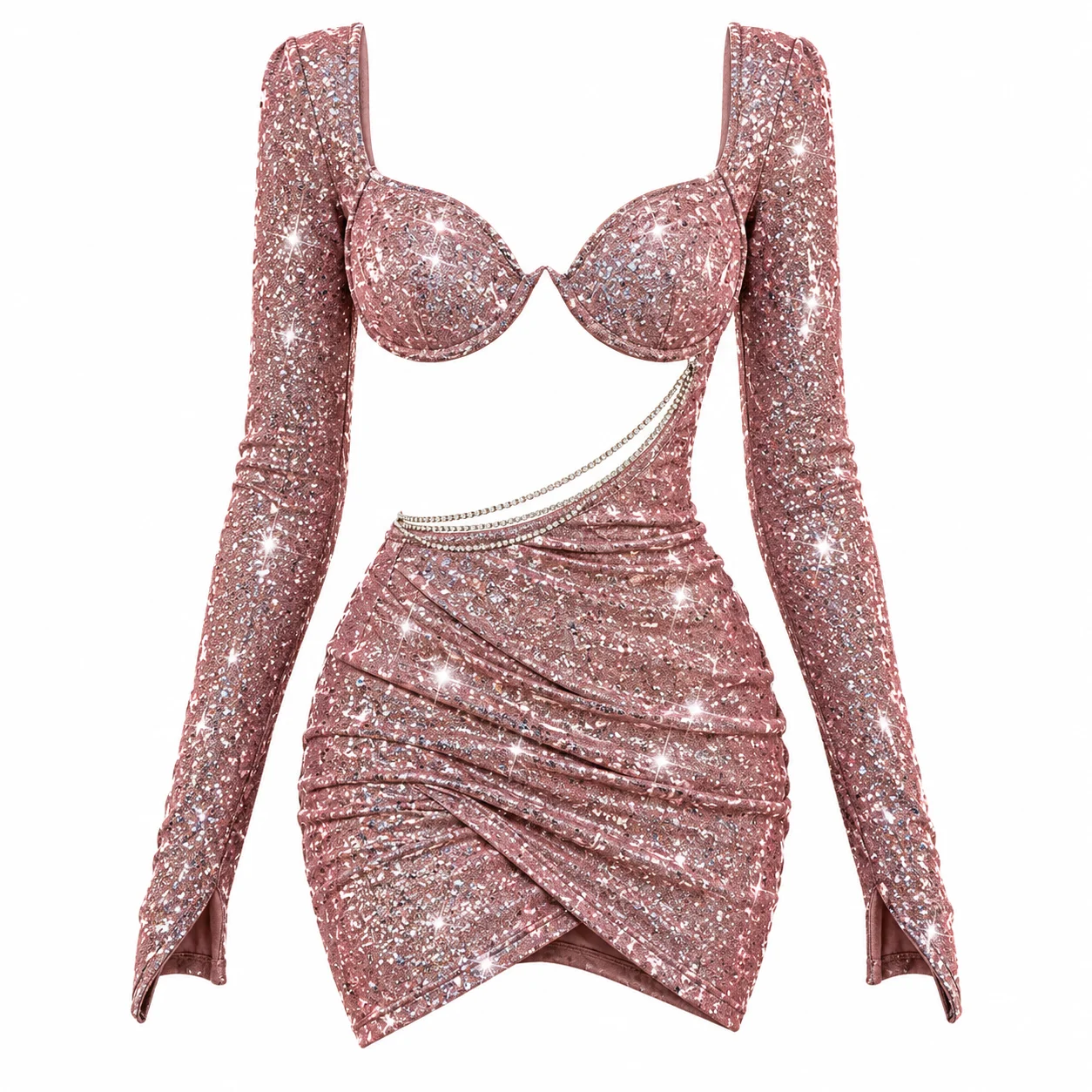 Sexy Sequin Mini Dress Women Y2K Party Club Dress Long Sleeve Glitter Bodycon Evening Dress Night Out Fashion Outfit