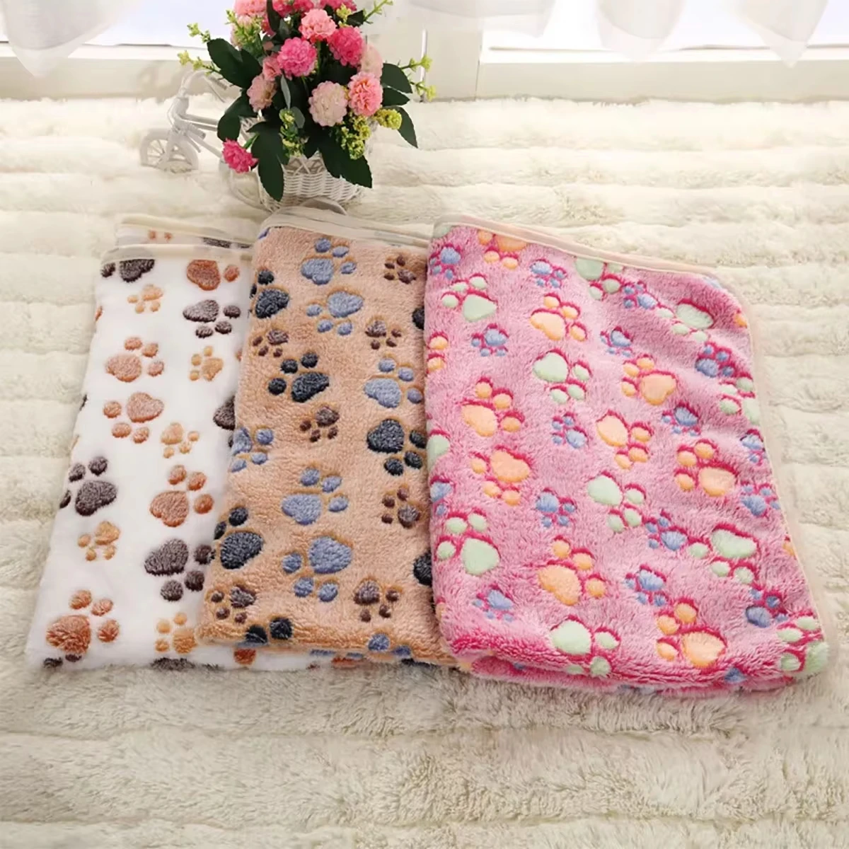 Soft Fluffy High Quality multicolor Pet Blanket Cute Dog Paw Print Blanket Pet Mat Warm and Comfortable Blanket for Cat Dogs view 3