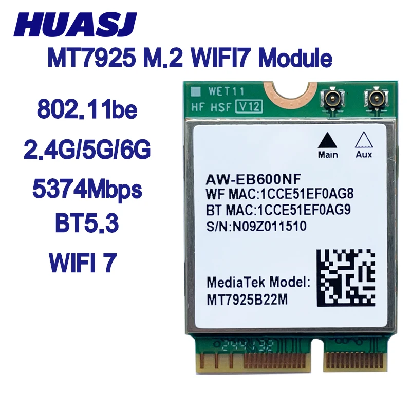 

Сетевая карта Wi-Fi 7 MT7925 Bluetooth 5.3 M.2 NGFF Беспроводной адаптер 5400 Мбит/с Трехдиапазонная карта 2,4G 5G 6 ГГц Wi-Fi7 Lan Card для Win 10/11