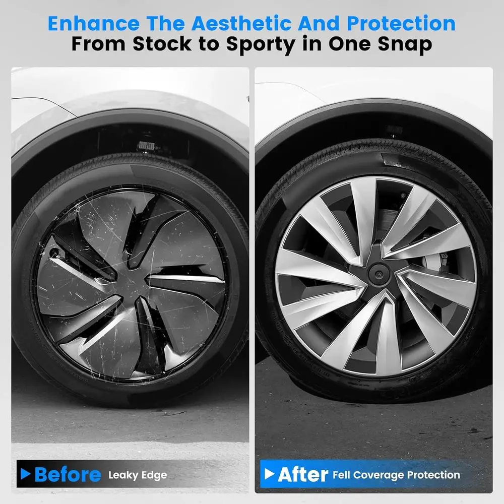 Hubcaps Fit for Tesla Model Y Juniper 2025 2026, 19" Silver + Black Wheel Covers with Center Caps, Cross-Spoke Design Rim Covers
