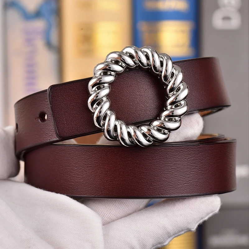 Women's leather belt, cowhide fashion, Korean version, cross-border belt, girls' Tiktok, simple cowhide, smooth buckle, belt, ne