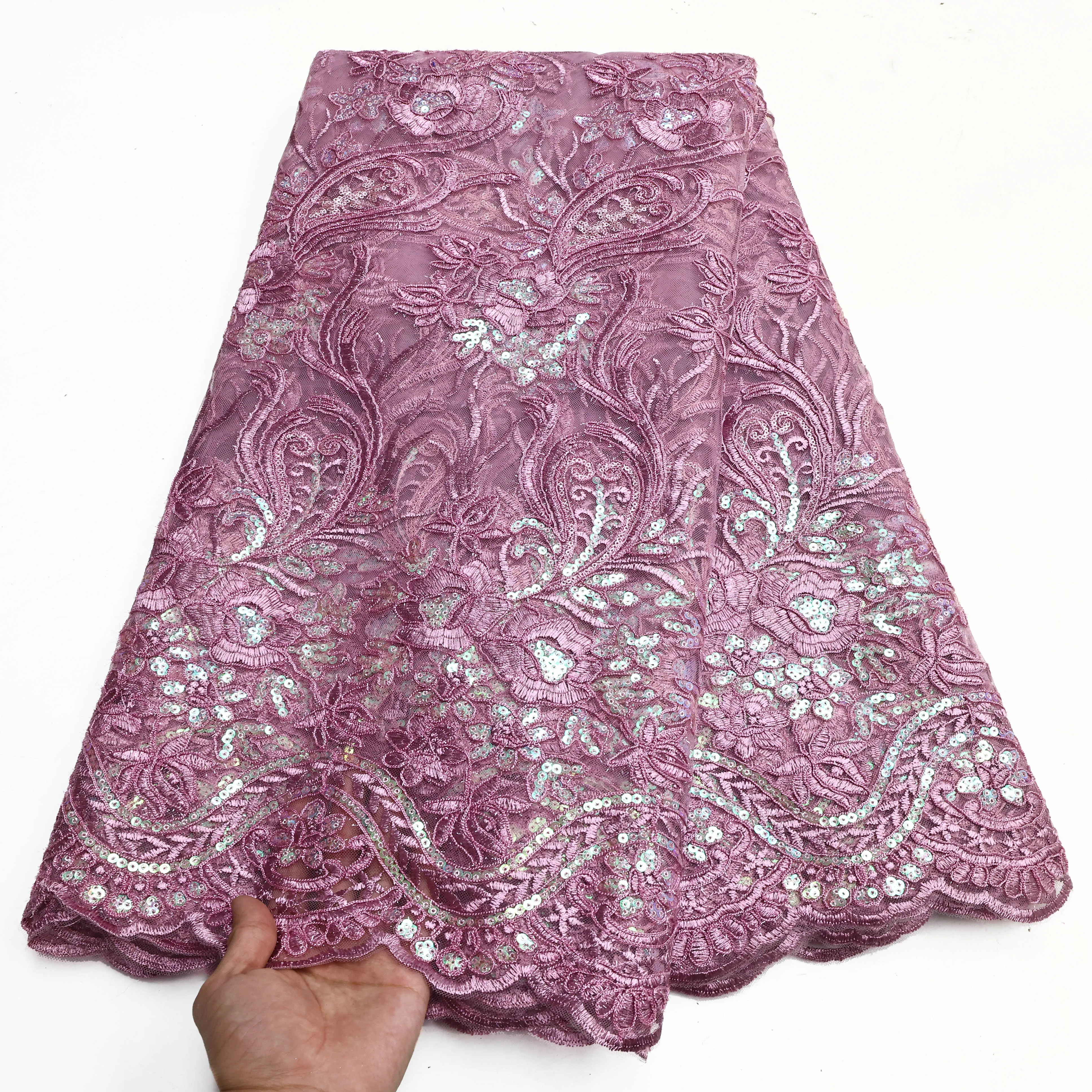 

Newest Sequined Mesh Party Lace Fabrics High Quality Tulle 5 Yards Nigerian Elegant African Lace Wedding Dress Mesh Lace Fabrics