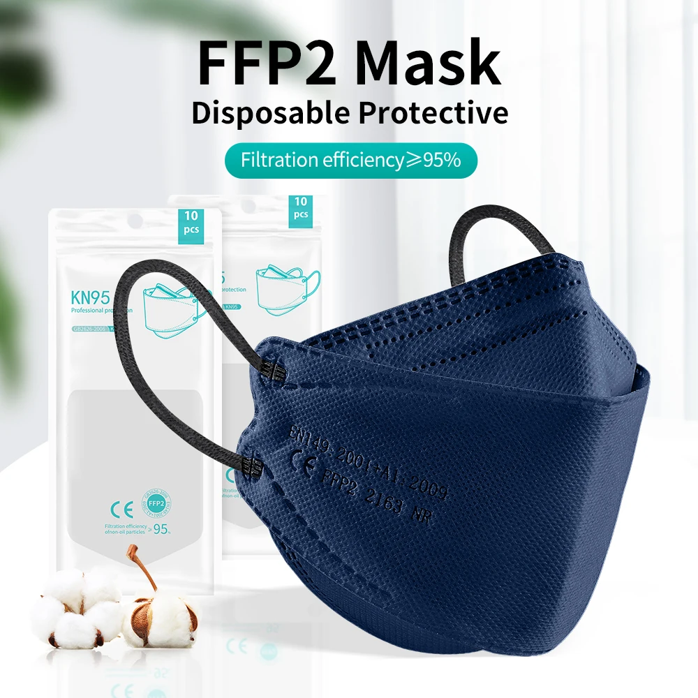 10-100PCS Fish KN95 FFP2 Mask FPP2 Approved Masks Adult Respirator Protective Face Masks Black FPP2 mascarillas quirurgicas ffp2