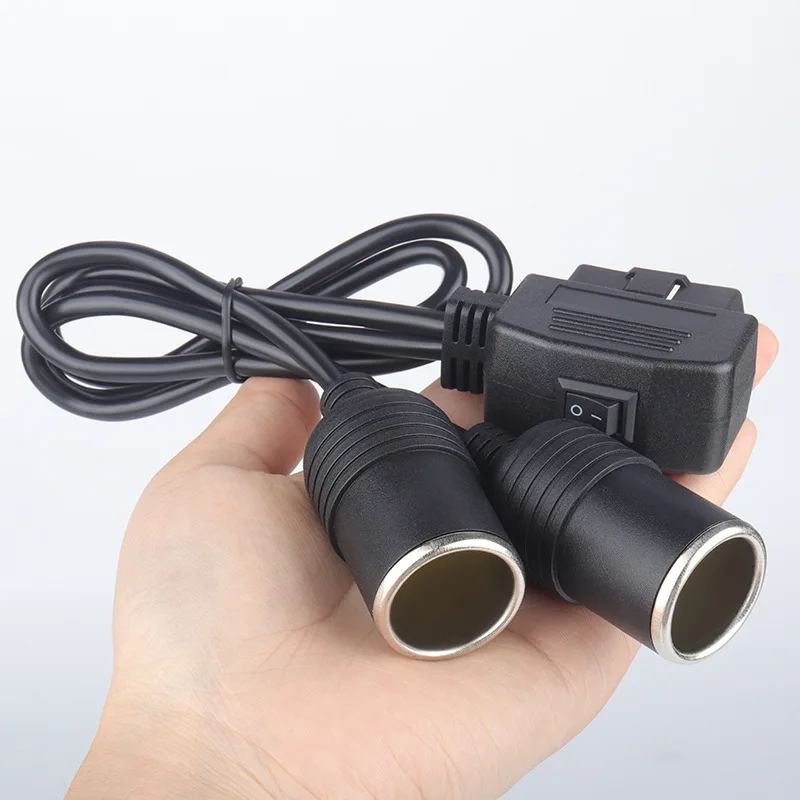 OBDII OBD2 Power Cable 16Pin to Car Cigarette Lighter DC Power Source OBD2 Connector Adapter with Switch 1 / 2 Way Adapter