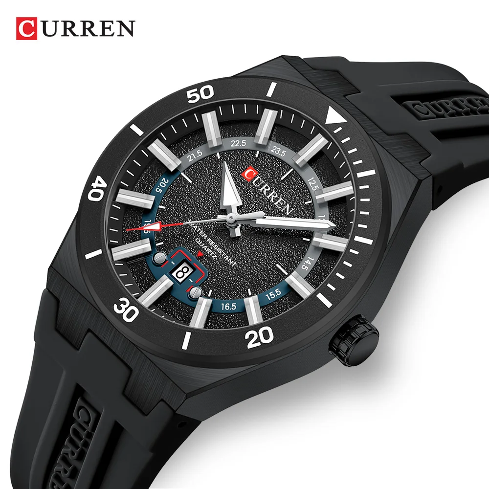 CURREN 8491 Quarzuhren Herren Kalender 30M Wasserdicht Sportarmbanduhr Mode Silikonarmband Herrenuhr Geschenke reloj mujer