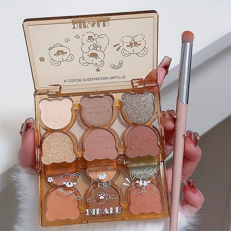 6 colors Sparkling Nude Eyeshadow Palette Low Saturation Portable Cosmetics for Girls with Shimmer Finish and Brown Pinkish Tone