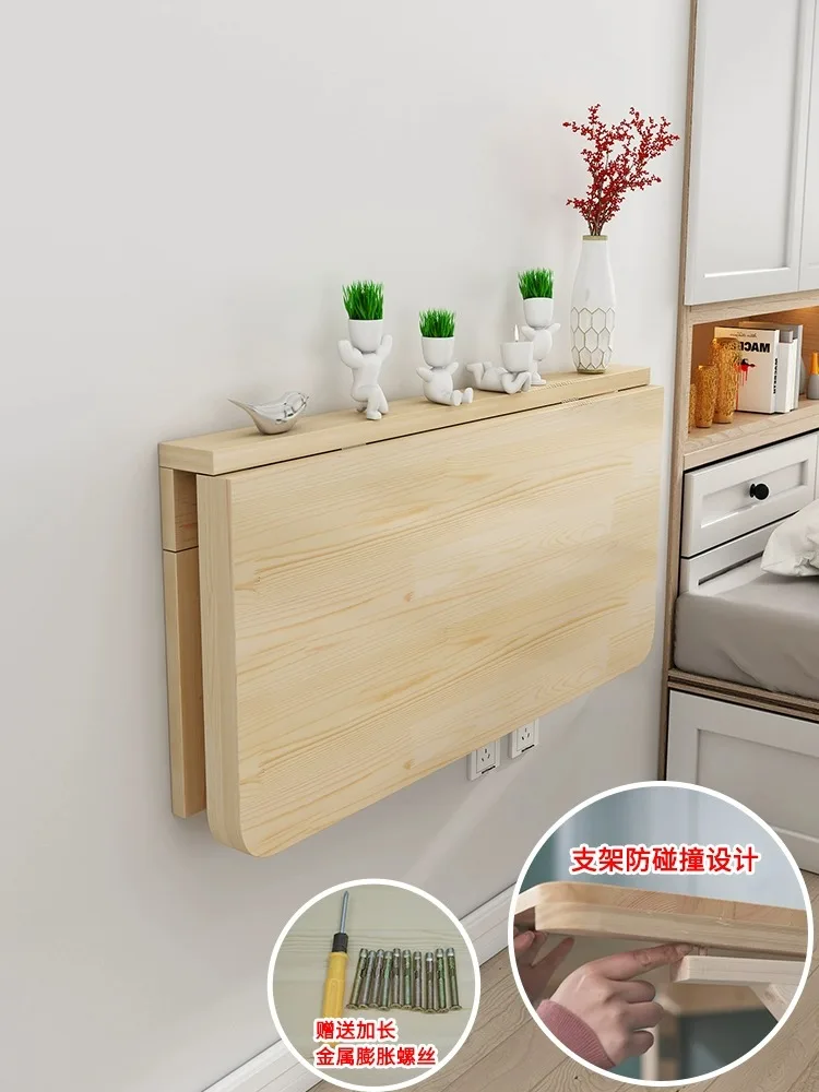 طاولة قابلة للطي من الخشب الصلب، طاولة معلقة على الحائط، جدار طعام، دراسة الكمبيوتر، معلقة على الحائط #1