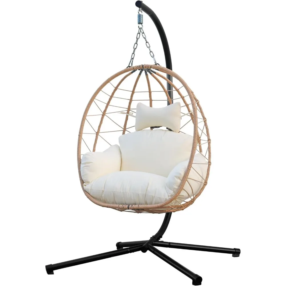 

Egg Chair with Stand, Uv-Proof Pe Wicker Hanging Chair for Outdoor Patio, Cushioned Hammock Swing for Bedroom Garden Indoor