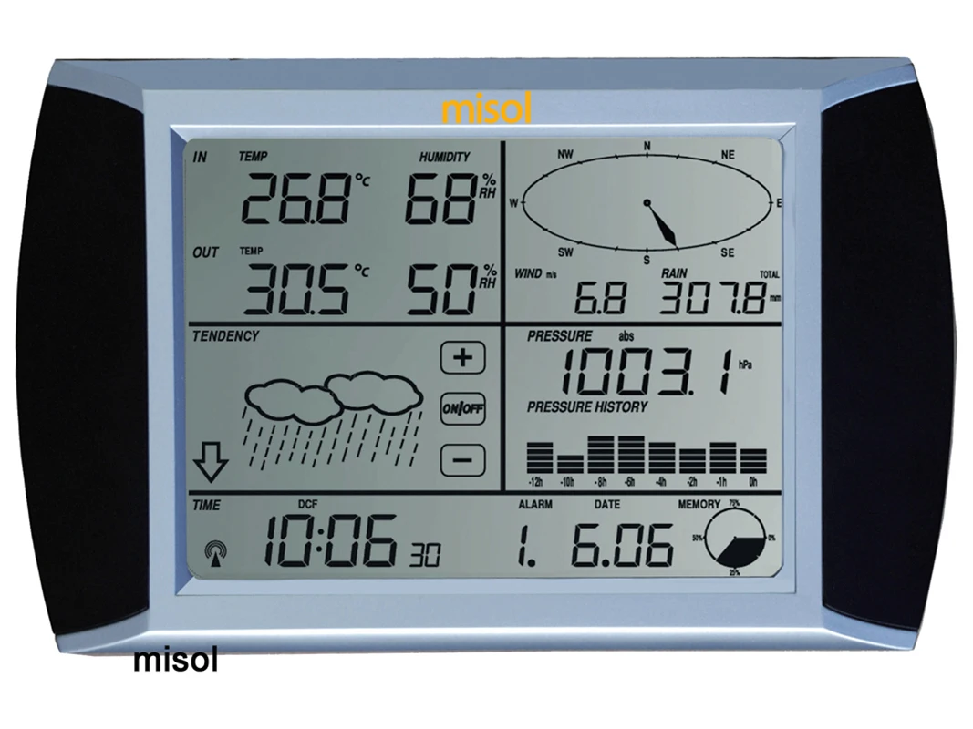 Imagem -02 - Misol Estação Meteorológica Profissional Conexão pc Velocidade do Vento Direção do Vento Medidor de Chuva Pressão Temperatura Umidade Solar