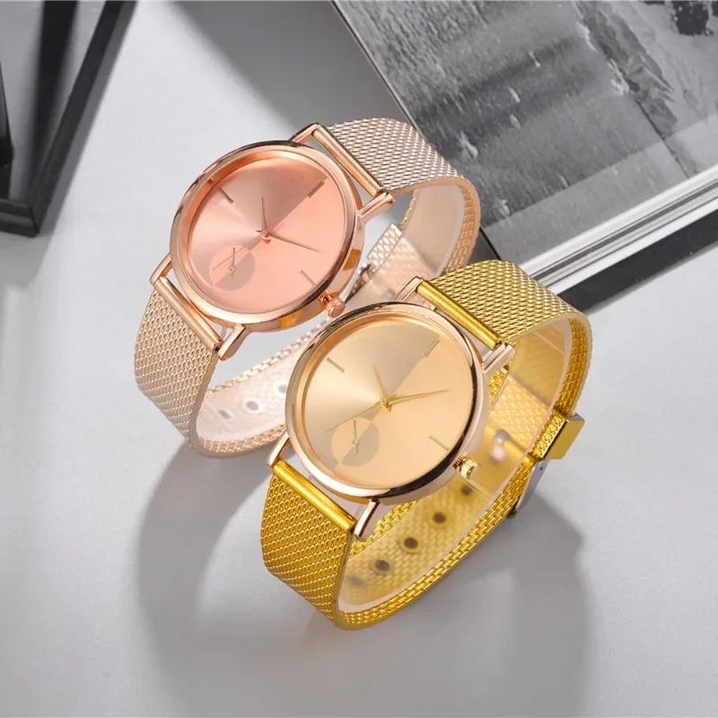 Couple Watches Mesh Strap Alloy Two Color Business Quartz Unisex Simple Wristwatch Stainless Steel Luxury Quartz Women Watch