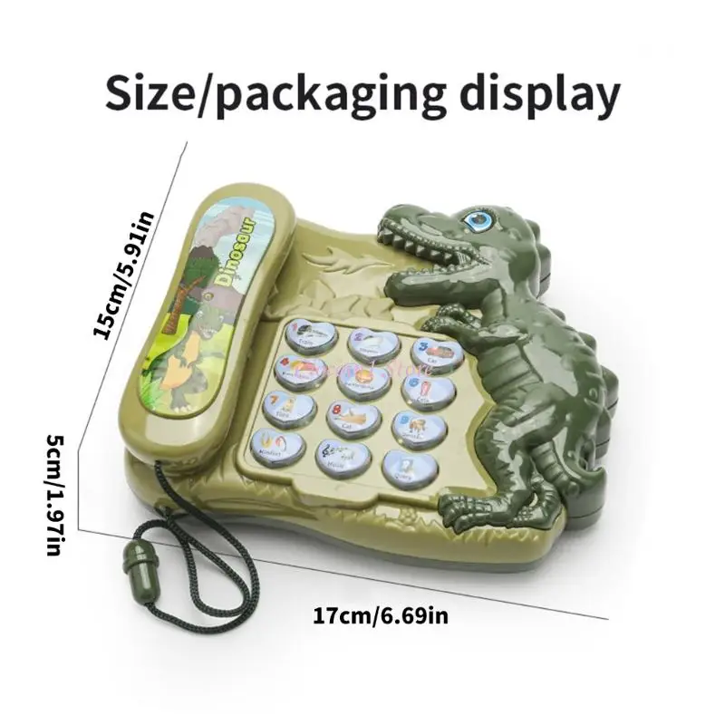 Y1UB อุปกรณ์การเรียนรู้ไดโนเสาร์สำหรับเด็ก เครื่องจำลองเสียงการ์ตูน วัสดุที่ปลอดภัย แกล้งทำเป็นโทรศัพท์