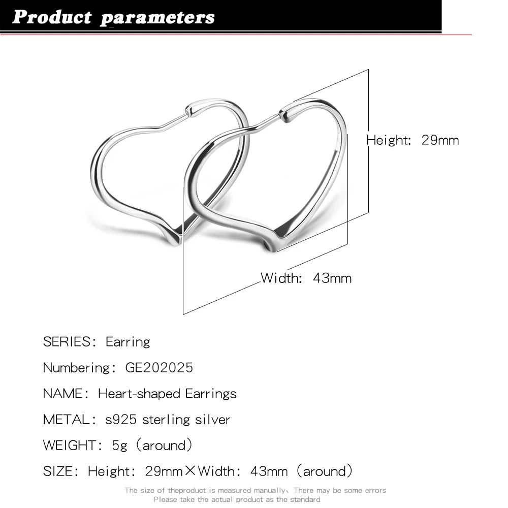 Star Style Fashion Hyperbolic Hoop Earrings For Women 925 Sterling Silver Big Heart Earring Female Trendy Temperament Jewelry