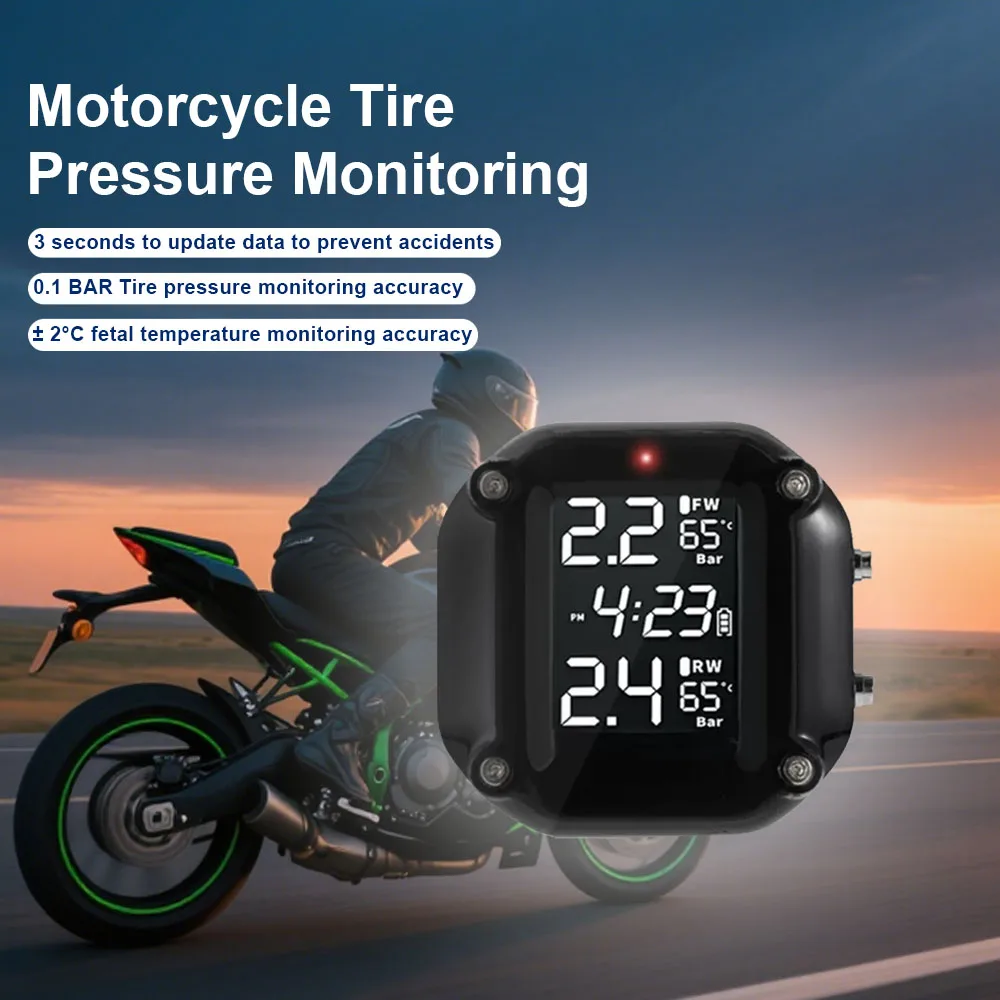 

Motorcycle Tire Pressure Monitor Digital Display Wireless External Sensor Motorcycle Tire Pressure Detector Monitor 2 Wheels