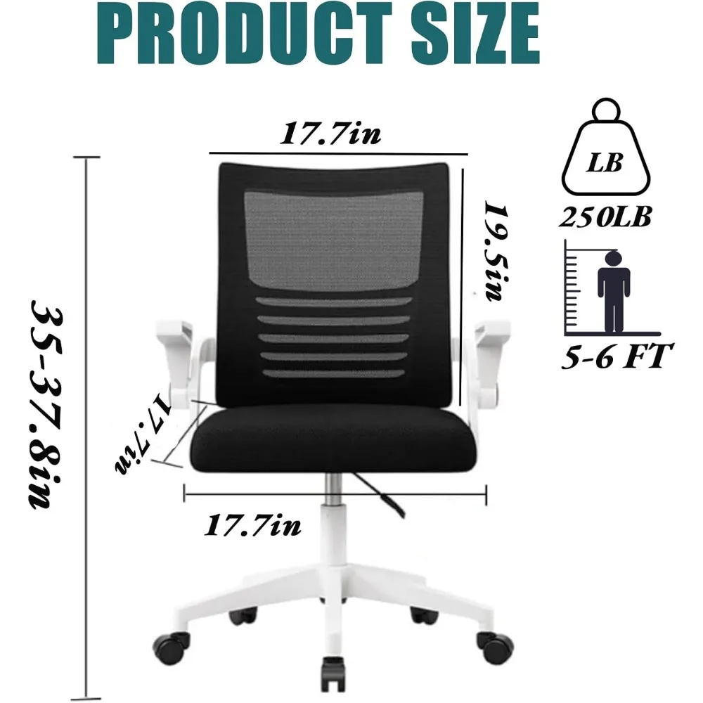 Computer Chair Mesh Ergonomic Office Chair Home Office Lumbar Support Padded Flip-up Armrest Swivel Chair Office Flip Armrests