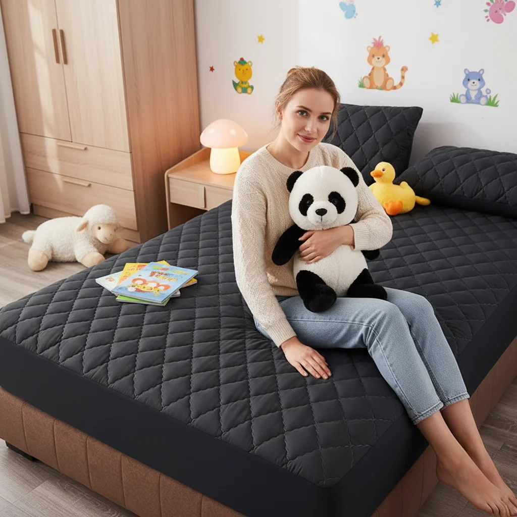 King Size Ultrasonic Quilted Fitted Sheet - Soft Microfiber Padding Single Bed Cover  Non-Run & Wrinkle Free Fitted Sheet