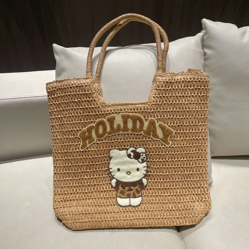 

Sanrio Summer Bags Kitty Spring/Summer Shoulder Bag Hollow Grass Woven Bag Woven Bag Shoulder Strap Tote Bag