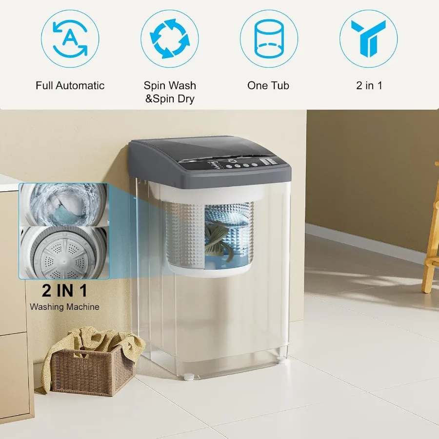 21lbs FullAutomatic Washing Machine with 2.5 Cu Ft Capacity Portable Washer Featuring Drain Pump 10 Wash Programs and 8 Water L