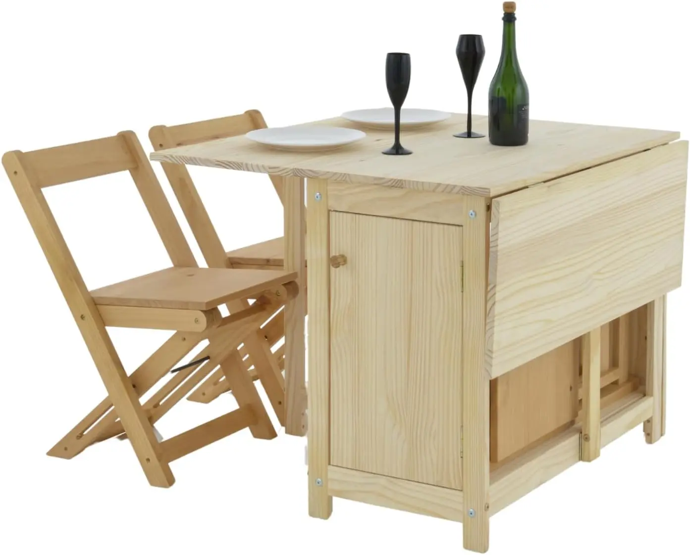 Solid Wood Folding Dining Table And Chair Set With Storage – Foldable Dining Table, Small Drop Leaf Kitchen Table, Perfect For