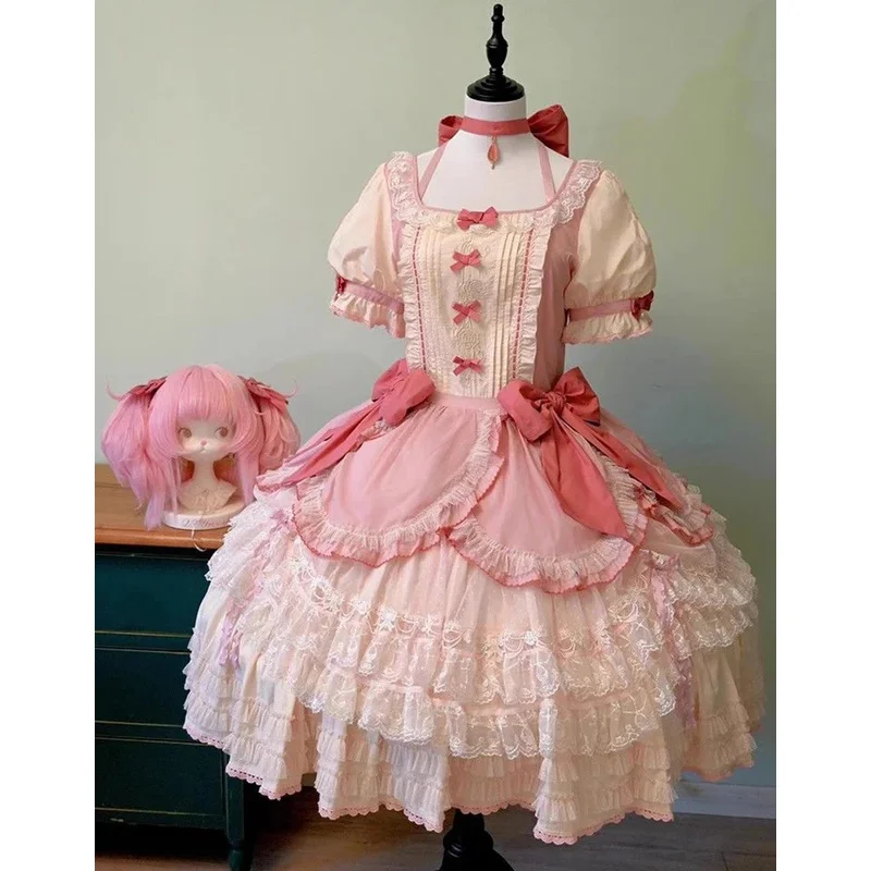 

Kaname Madoka Cosplay Uniform Costume Magica Kaname Gothic Pink Dress Outfits Halloween Costume Outfit Upgraded Style