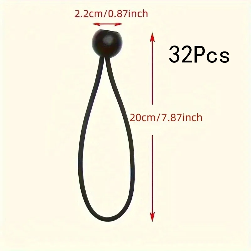 32Pcs 20cm Long Bungee Cord, Large Tent Guy Line Fixing Strap, High Stretch Ball Rope