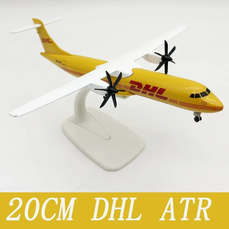 20cm DHL ATR Model Plane Metal Diecast Cargo Aircraft With Wheels Display Base Miniature Airplane For Adults Fun Collection Gift