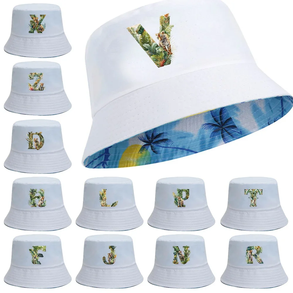 

Sun Hats Fisherman Cap Summer Foldable Men Women Sports Bucket Hat Summer Sunshade Sunscreen Jungle Tiger Letter Pattern Print