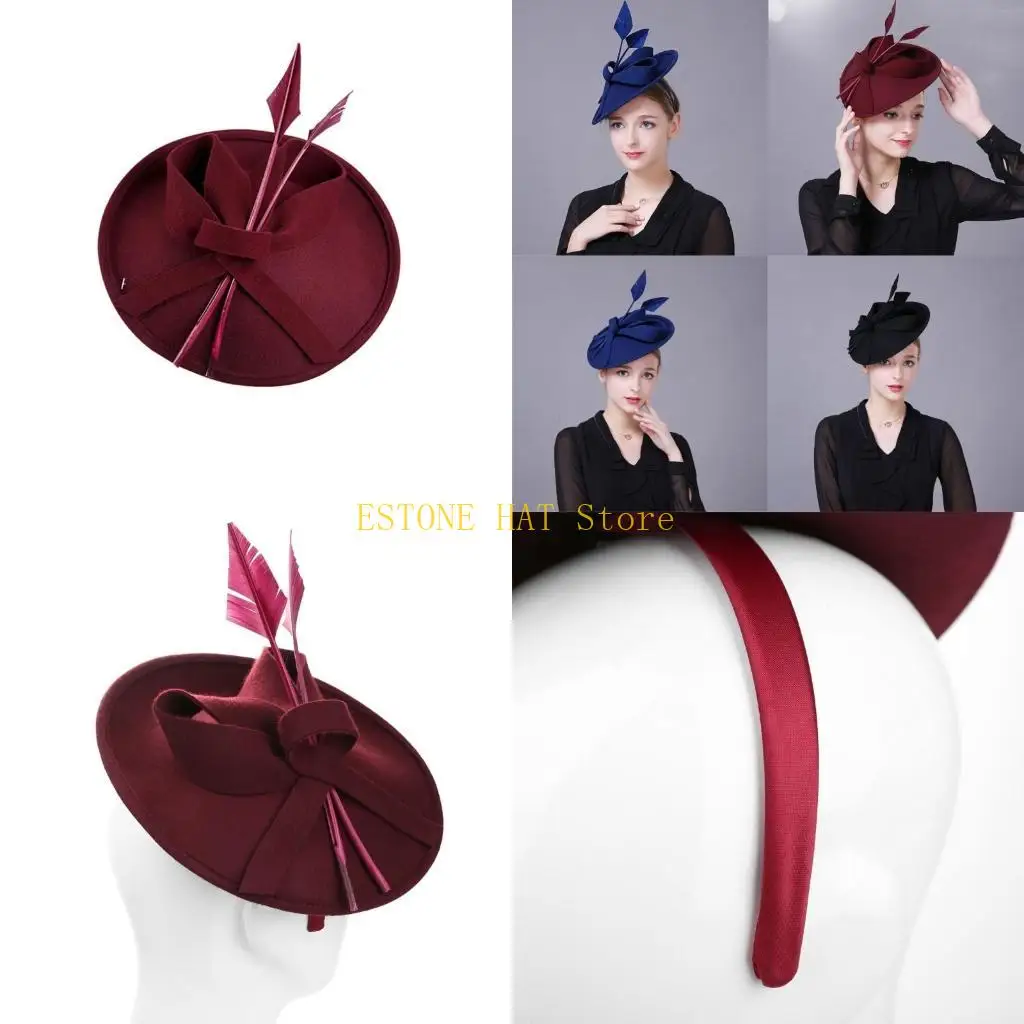 49MF Vintage Pillbox Hat for Women Wedding Church Dinner Party Wedding Fascinator Headband Elegant Pillbox Hat