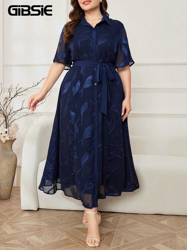 

Платье-рубашка GIBSIE больших размеров с рукавами-бабочками и поясом, женское, летнее 2026, с завышенной талией, элегантное, офисное, на пуговицах, длинное