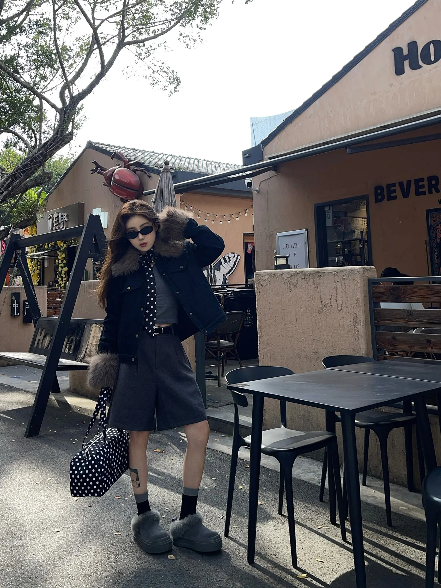 

Removable Fur Collar Denim Cotton Jaet Women's ort Sle Warmth Winter Coat Barn Sle Stand Fit Button Detail ket