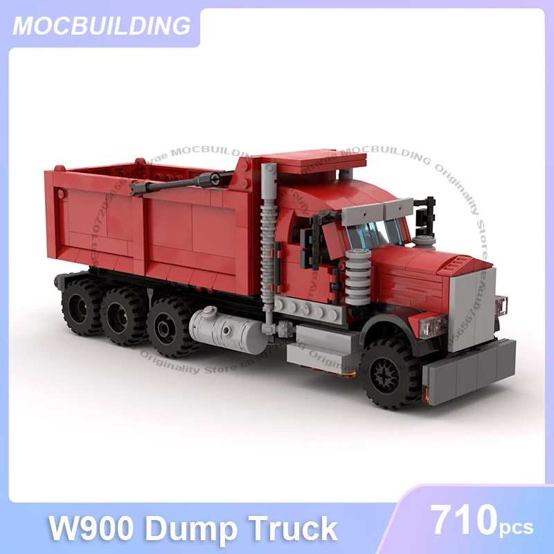 Camión volquete W900, modelo MOC, bloques de construcción, colección de ladrillos, exhibición, transporte, ciudad, juguetes de construcción, regalos, 710 Uds.