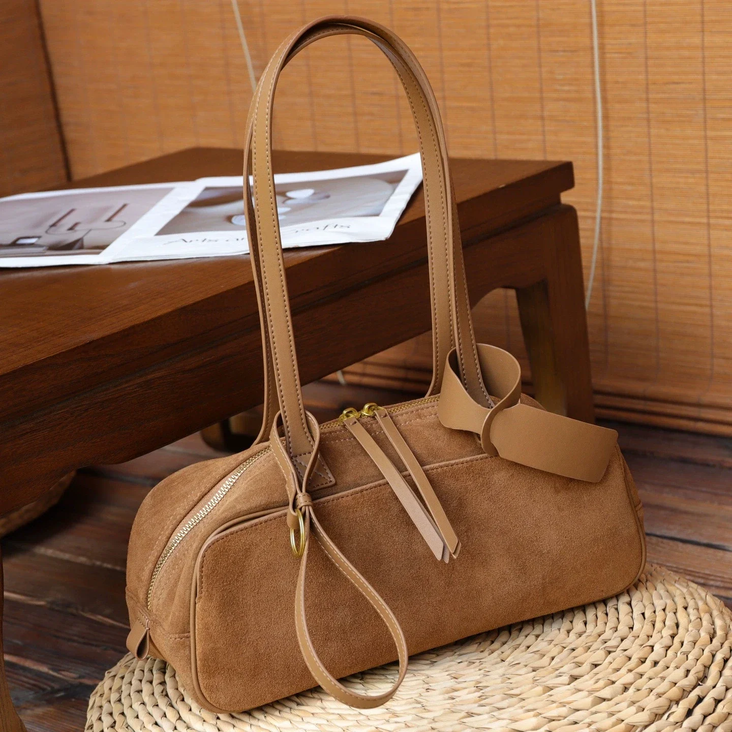 

2025 Newest Women Pillow Bag Suede Genuine Leather Shoulder Bags Luxury Designer Female Large Underarm Bag Versatile Bags Coffee