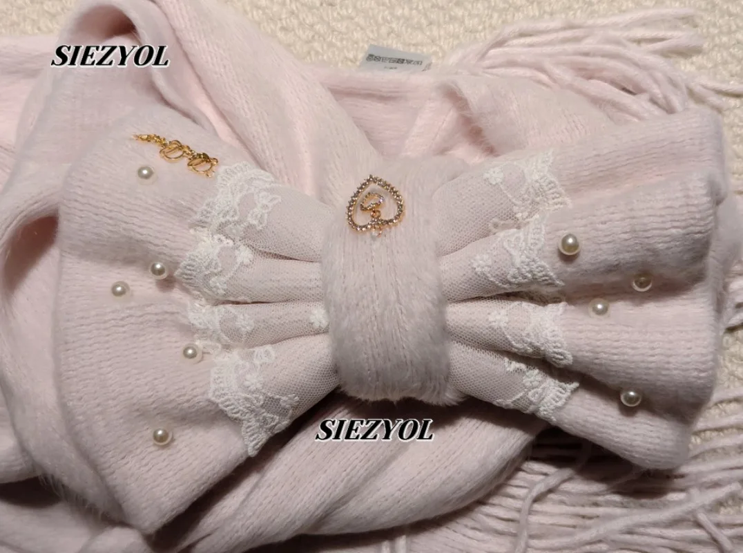 Japanese Style Winter New Bow Solid Color Scarf 2026 New Scarves Sweet and Cute Girls Fashionable Versatile Warm Scarf
