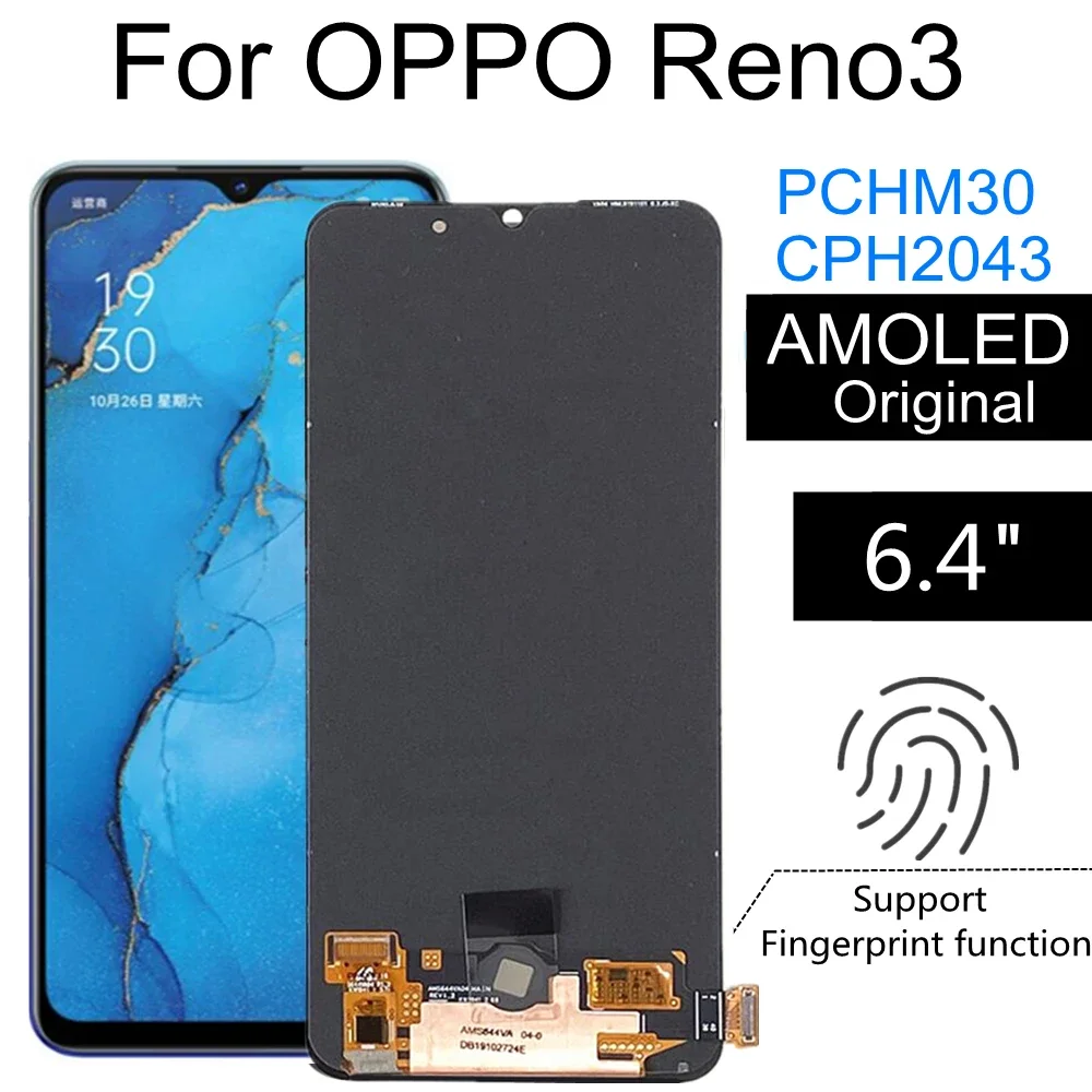 6.4\'\' AMOLED For OPPO Reno 3 CPH2043 LCD Display Screen Touch Digitizer Assembly For OPPO Reno3 4G LCD