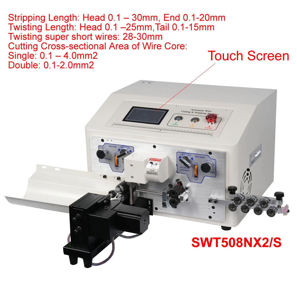 

SWT508NX2S Wire Twisting Peeling Stripping Cutting Machine Touch Screen Computer Cable Stripper Twister Cutter Tools 0.1-4.0mm2