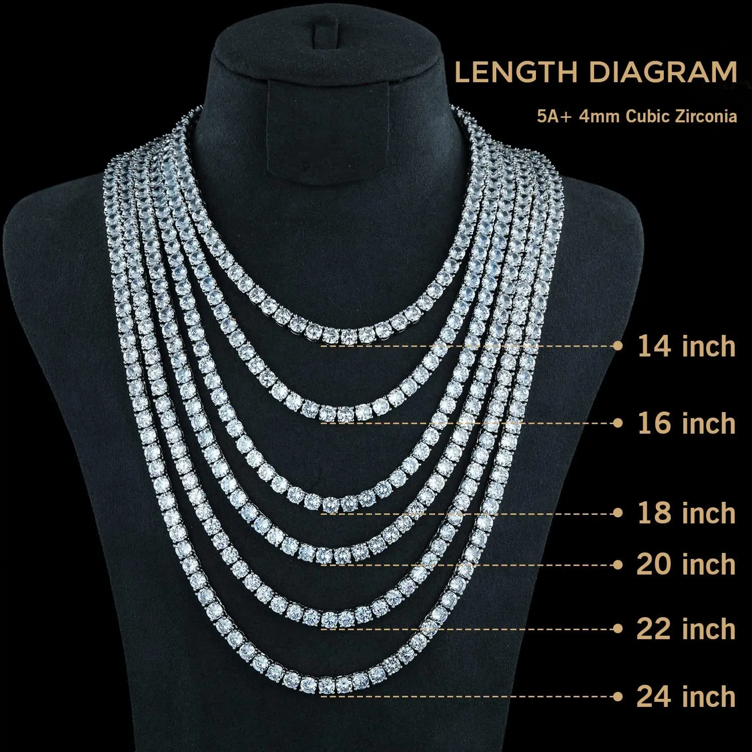 Wholesale Hip Hop Jewelry Fashion Iced Out 18K Gold Plated 925 Silver Brass Zircon Tennis Chain Necklace For Men Women